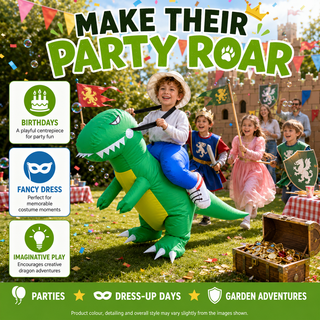 Younger Kids’ Inflatable Green Dragon Ride-On Costume – One Size 80–120 cm – Perfect for Parties, School Events & Halloween