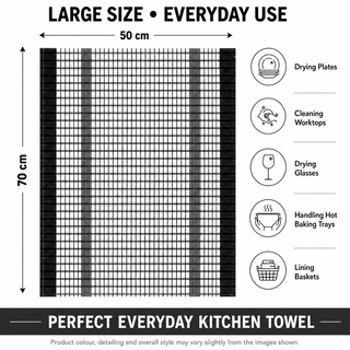 K Collection Cotton Check Wonderdry Tea Towels 50 x 70cm – Black, Grey & Assorted Colours