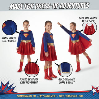 Girls Superhero Costume with Cape - Fancy Dress Sizes 5-6 to 9-10