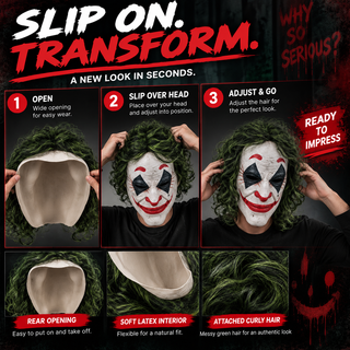 Adults Scary Joker Clown Latex Mask – Halloween Fancy Dress Costume