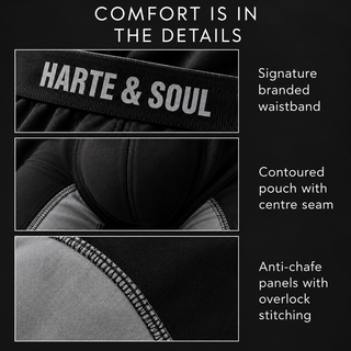 Harte & Soul Men’s Bamboo 5 Pack Anti-Chafe Boxers - Black