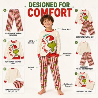 Kids Grinch Christmas Pyjamas - Feelin’ Grinchy Festive Design - Ages 2-3 to 15-16 Years