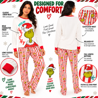 Ladies Grinch Christmas Pyjamas - Feelin’ Grinchy Festive Design - Sizes S-2XL