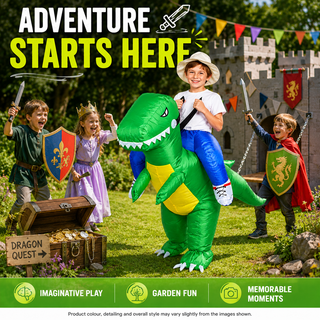 Kids Inflatable Green Dragon Ride-On Costume – One Size 120–150 cm – Perfect for Parties, School Events & Halloween