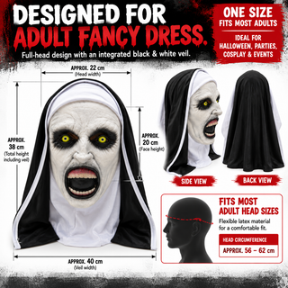 Scary Nun Horror Mask – Halloween Fancy Dress Costume