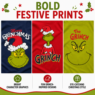 Kids Grinch T-Shirts 3 Pack - Cotton Grinchmas Tops - Ages 2-3 to 13-14