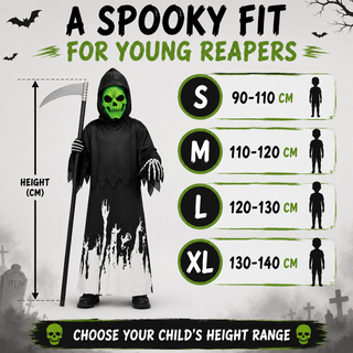 Kids Glow in the Dark Reaper Skeleton Halloween Costume - 3-12 Yrs