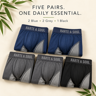 Harte & Soul Men’s Bamboo 5 Pack Anti-Chafe Boxers - Assorted Colours