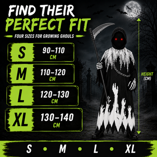 Kids Glow in the Dark Grim Reaper Halloween Costume - Hooded - 3-12 Yrs