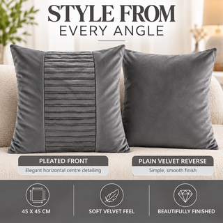 K Collection Pleated Velvet Cushion 45cm – Centre Detail – Filled