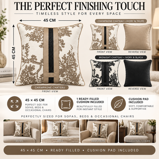 Decorative Toile-Floral Cushion 45cm – Champagne Chateau