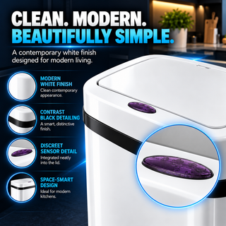 K Collection 50L Automatic Sensor Bin – Touchless Soft-Close Lid – White