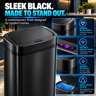 K Collection 70L Automatic Sensor Bin – Touchless Soft-Close Lid – Black