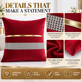 K Collection Pleated Diamante Cushion 45cm – Gold Trim – Cover Only