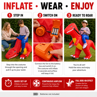 Kids Inflatable Red Dragon Ride-On Costume – One Size 120–150 cm – Perfect for Parties, School Events & Halloween