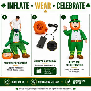 Adult Inflatable Leprechaun Costume - One Size 160–190cm – Perfect for St Patrick’s Day, Parties & Fancy Dress