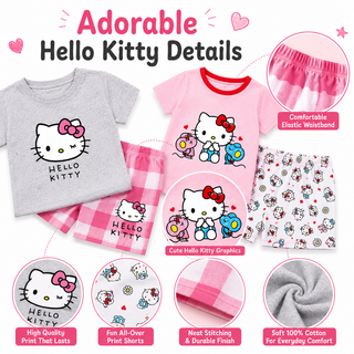 Hello Kitty Girls 2 Pack Short Pyjamas Set | 100% Cotton | Ages 18 Months–14 Years