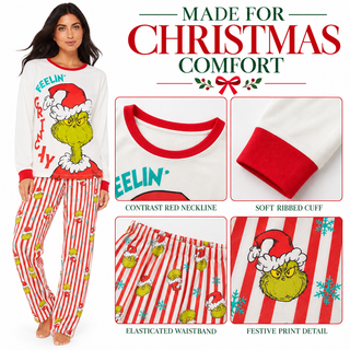 Ladies Grinch Christmas Pyjamas - Feelin’ Grinchy Festive Design - Sizes S-2XL