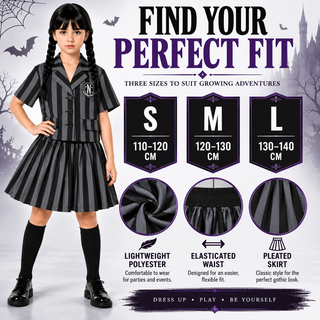Girls Gothic Schoolgirl Halloween Costume Fancy Dress – Sizes 5-6 to 9-10