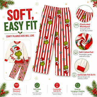 Kids Grinch Christmas Pyjamas - Feelin’ Grinchy Festive Design - Ages 2-3 to 15-16 Years