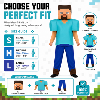 Kids Pixel Gamer Halloween Costume – Boys Gaming Fancy Dress – Sizes 5-6 to 9-10
