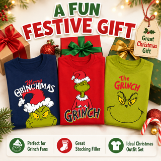 Kids Grinch T-Shirts 3 Pack - Cotton Grinchmas Tops - Ages 2-3 to 13-14