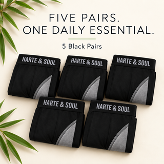 Harte & Soul Men’s Bamboo 5 Pack Anti-Chafe Boxers - Black