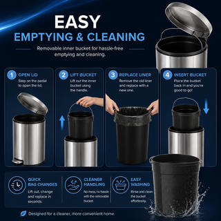 K Collection 30L Soft Close Bin – Premium Stainless Steel Pedal Bin with Removable Inner Bucket, Ideal for Bathroom, Kitchen & Office