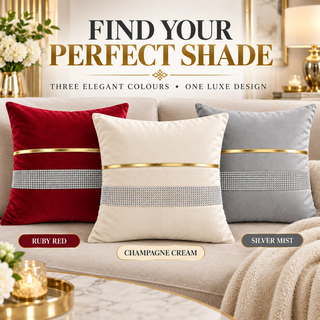 K Collection Pleated Diamante Cushion 45cm – Gold Trim – Cover Only