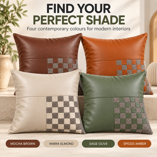 K Collection Decorative Check Cushion 45cm – Warm Almond