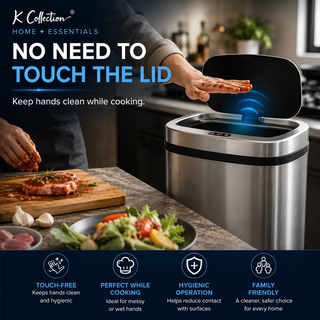 K Collection 50L Sensor Bin for Kitchen – Large Automatic Motion Sensor Waste Bin – Soft-Close, Fingerprint-Resistant Steel – USB-C or Battery Powered – Silver