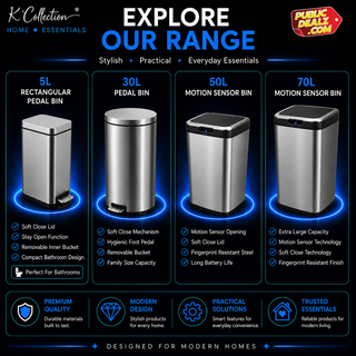 K Collection 5L Rectangular Soft Close Pedal Bin - With Removable Inner Bucket -  Ideal for Bathroom, Bedroom & Office