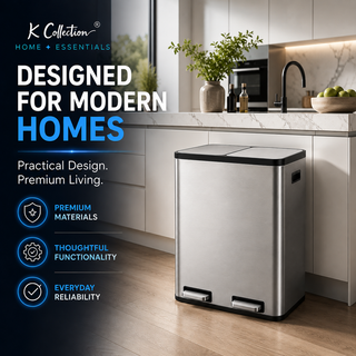 K Collection 60L Dual Recycling Kitchen Bin – Soft Close Pedal, Stainless Steel, 2 x 30L