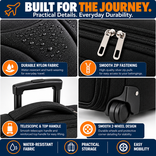 K Collection 3 Piece Luggage Set - Ryanair and EasyJet Travel Bags - Black