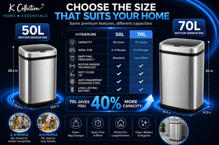 K Collection 70L Sensor Bin for Kitchen – Large Automatic Motion Sensor Waste Bin – Soft-Close, Fingerprint-Resistant Steel – USB-C or Battery Powered – Silver