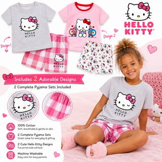 Hello Kitty Girls 2 Pack Short Pyjamas Set | 100% Cotton | Ages 18 Months–14 Years