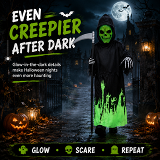 Kids Glow in the Dark Reaper Skeleton Halloween Costume - 3-12 Yrs