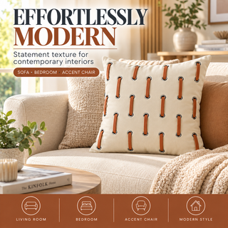 K Collection Decorative Strap Detail Cushion 45cm – Ivory Cognac