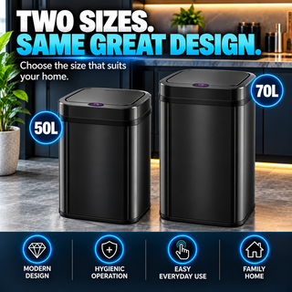 K Collection 70L Automatic Sensor Bin – Touchless Soft-Close Lid – Black