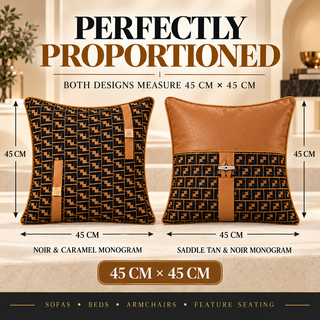K Collection Monogram Faux Leather Cushion 45cm – Noir & Caramel