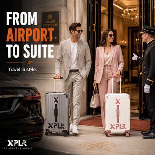 XPLR Cabin Suitcase 20 Inch (55x34x24cm) - Hard Shell Carry On Luggage with USB Charging Port, Cup Holder, TSA Lock, 360° Spinner Wheels, Lightweight 2.8kg Hand Luggage for Travel
