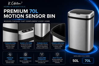 K Collection 70L Sensor Bin for Kitchen – Large Automatic Motion Sensor Waste Bin – Soft-Close, Fingerprint-Resistant Steel – USB-C or Battery Powered – Silver