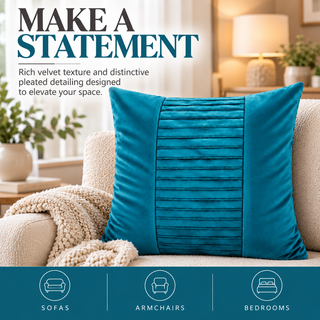 K Collection Pleated Velvet Cushion 45cm – Centre Detail – Filled