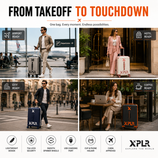 XPLR Cabin Suitcase 20 Inch (55x34x24cm) - Hard Shell Carry On Luggage with USB Charging Port, Cup Holder, TSA Lock, 360° Spinner Wheels, Lightweight 2.8kg Hand Luggage for Travel