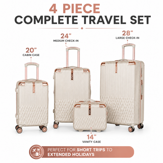 XPLR 4 Piece ABS Luggage Set with TSA Lock, 360 Degree Spinner Wheels and Rose Gold Handle