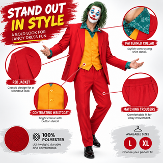 Mens Dancing Clown Costume 3 Piece Fancy Dress Outfit - Sizes L-XL
