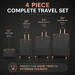 XPLR 4 Piece ABS Luggage Set with TSA Lock, 360 Degree Spinner Wheels and Rose Gold Handle