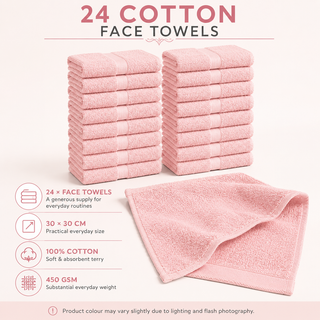 K Collection 24 Pack 100% Cotton Face Towels – 30 x 30cm