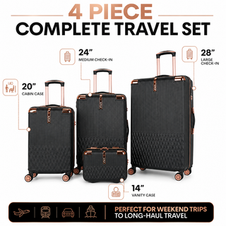 XPLR 4 Piece ABS Luggage Set with TSA Lock, 360 Degree Spinner Wheels and Rose Gold Handle