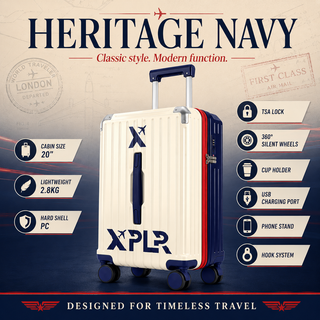 XPLR Cabin Suitcase 20 Inch (55x34x24cm) - Hard Shell Carry On Luggage with USB Charging Port, Cup Holder, TSA Lock, 360° Spinner Wheels, Lightweight 2.8kg Hand Luggage for Travel